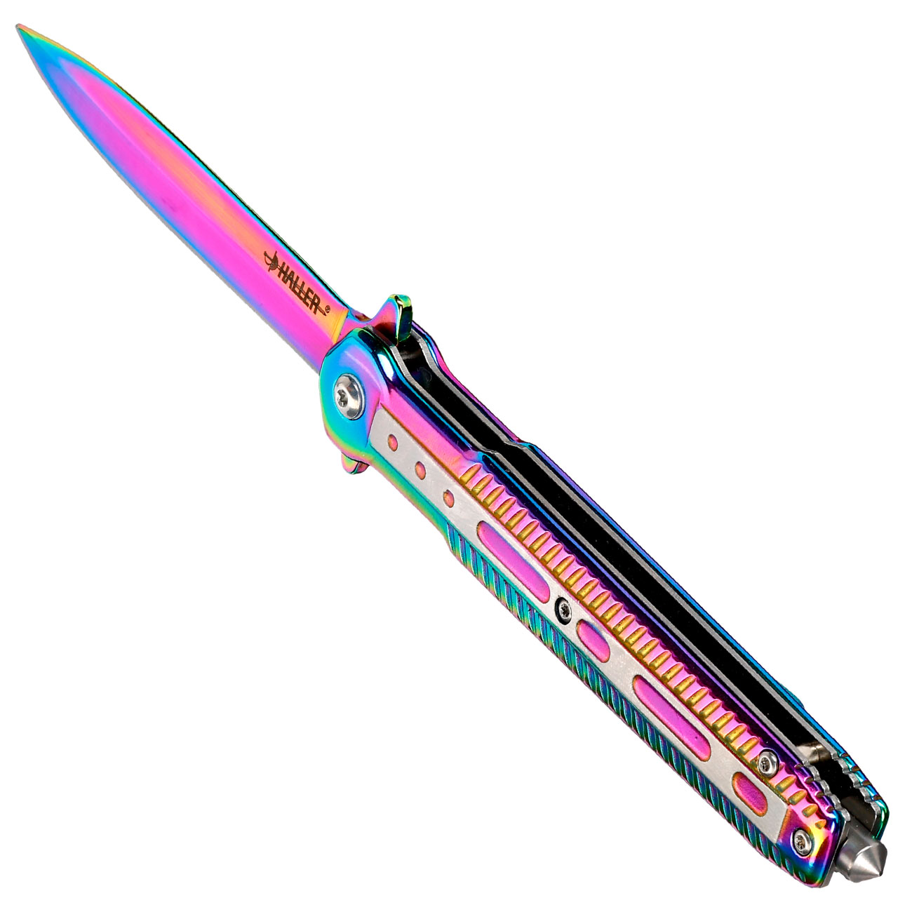 Haller Einhandmesser Stiletto rainbow inkl. Grtelclip & Glasbrecher Bild 6