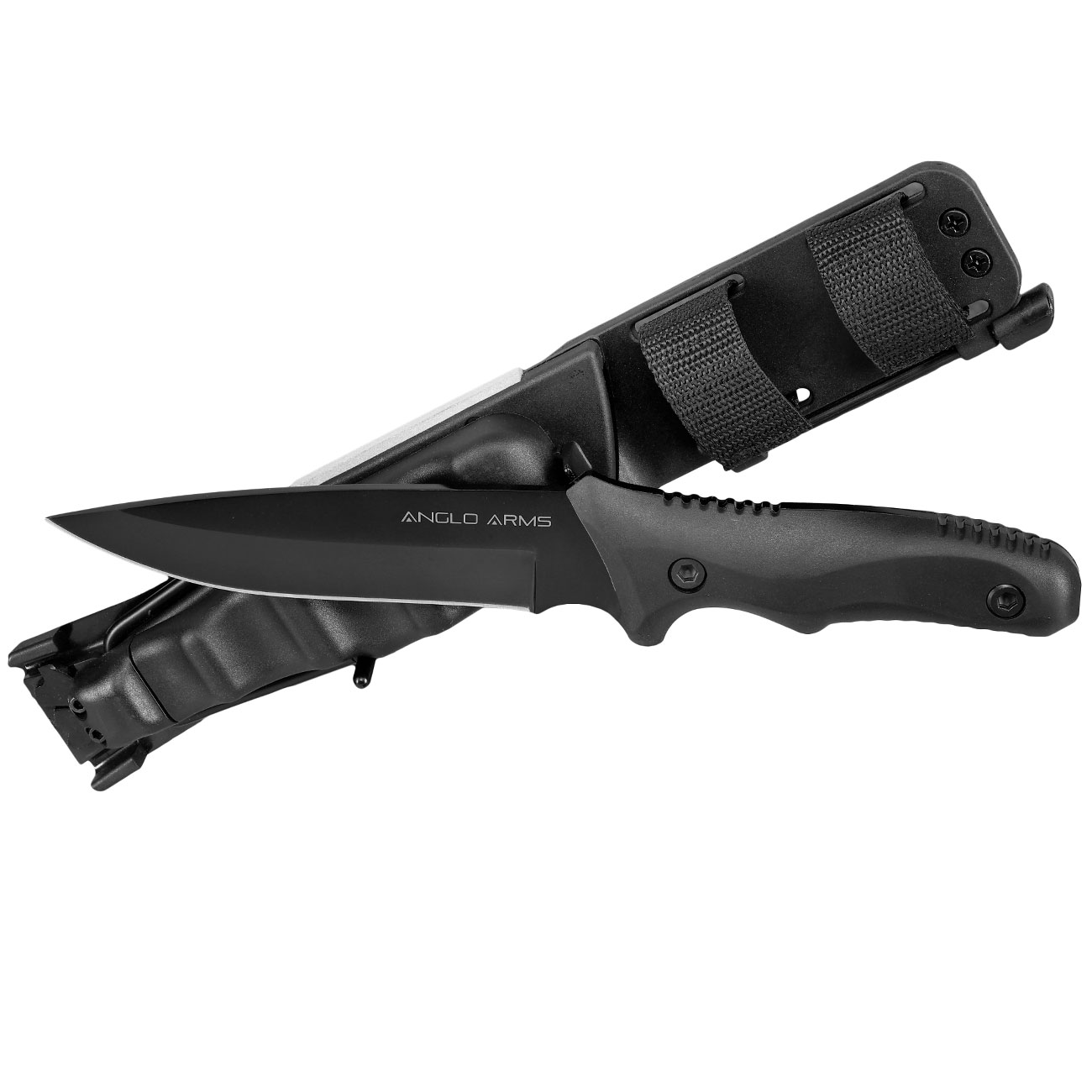 Anglo Arms Outdoormesser und Steinschleuder schwarz inkl. Messerschrfer, Zndstahl, Stahl-BBs und Nylonscheide Bild 3