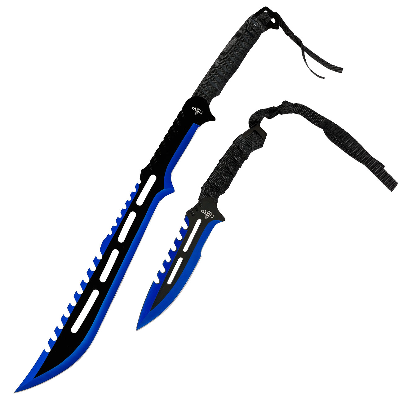 Machete mit zwei Wurfmesser schwarz/blau inkl. Nylon-Grtelscheide & Rckentragegurt