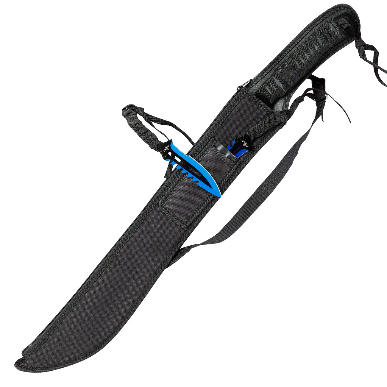 Machete mit zwei Wurfmesser schwarz/blau inkl. Nylon-Grtelscheide & Rckentragegurt Bild 3