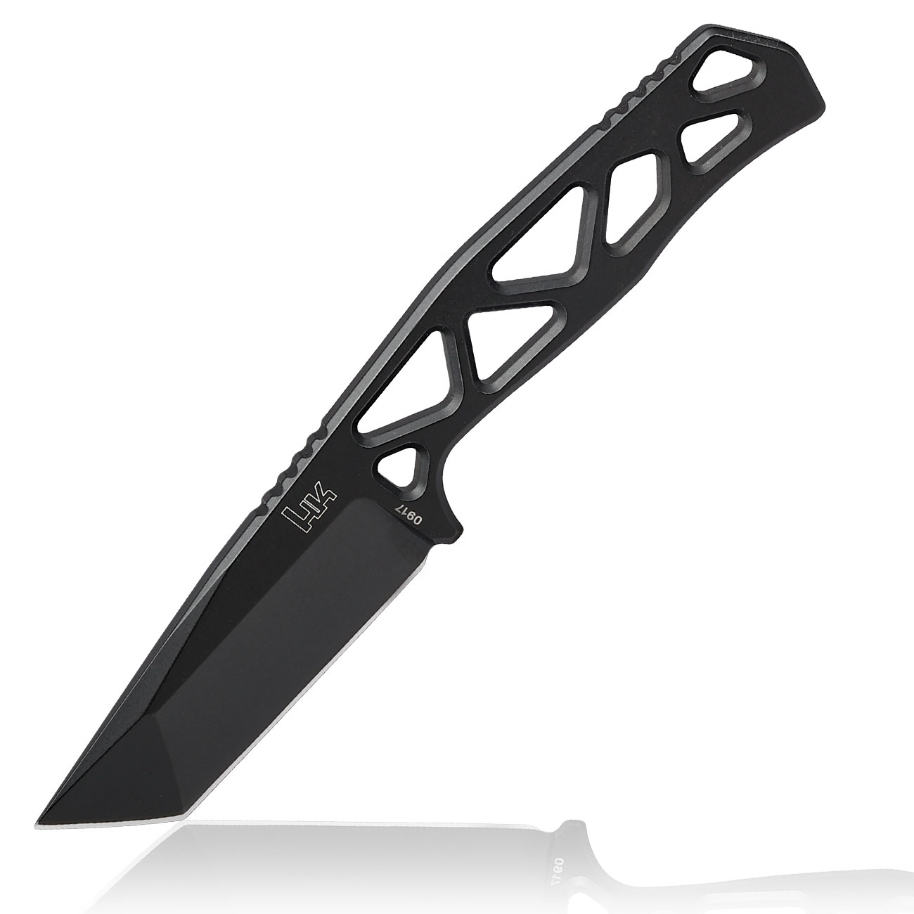 Heckler & Koch Taktisches Outdoormesser FX01 Tanto D2 Stahl schwarz inkl. Kydexscheide mit Stahlclip