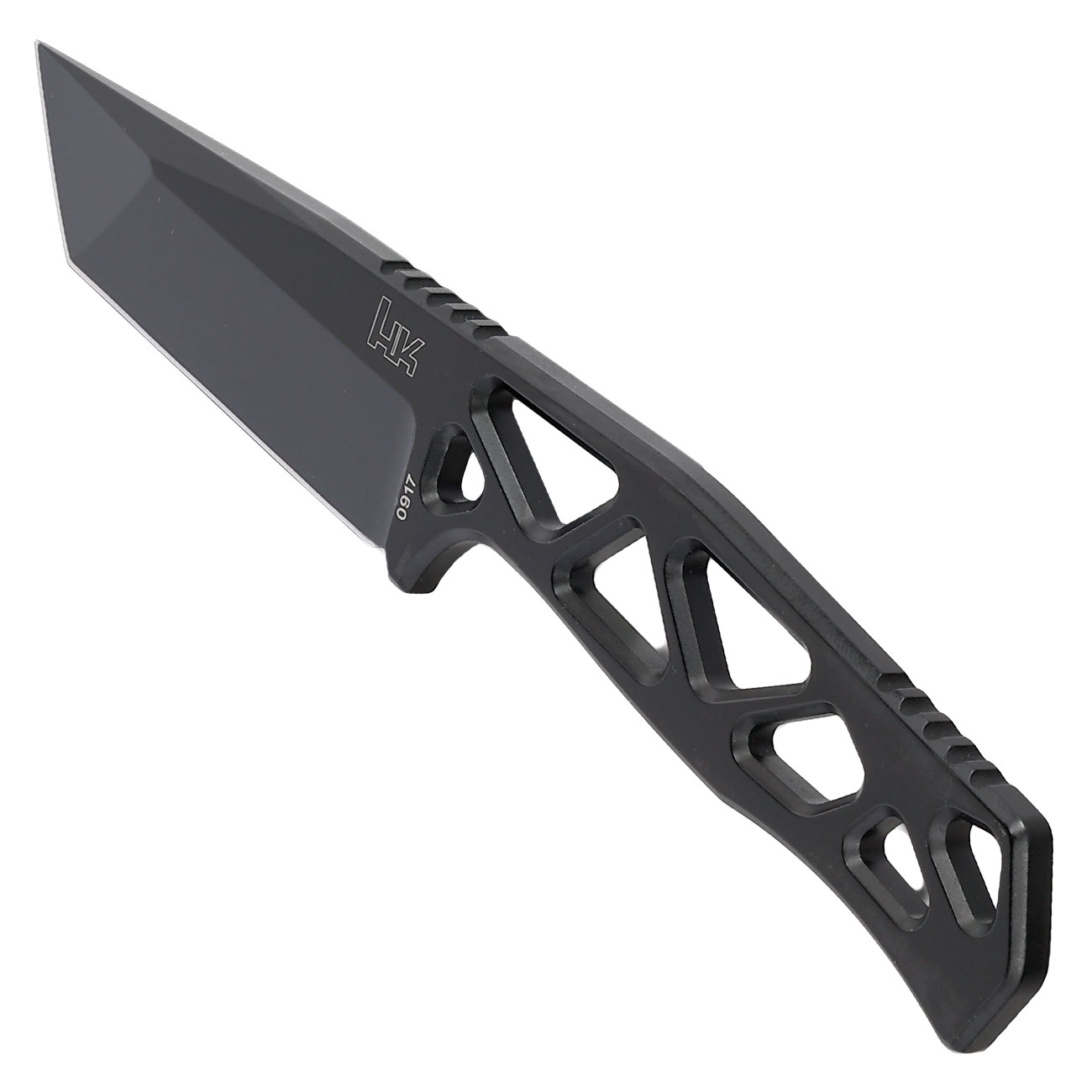 Heckler & Koch Taktisches Outdoormesser FX01 Tanto D2 Stahl schwarz inkl. Kydexscheide mit Stahlclip Bild 6