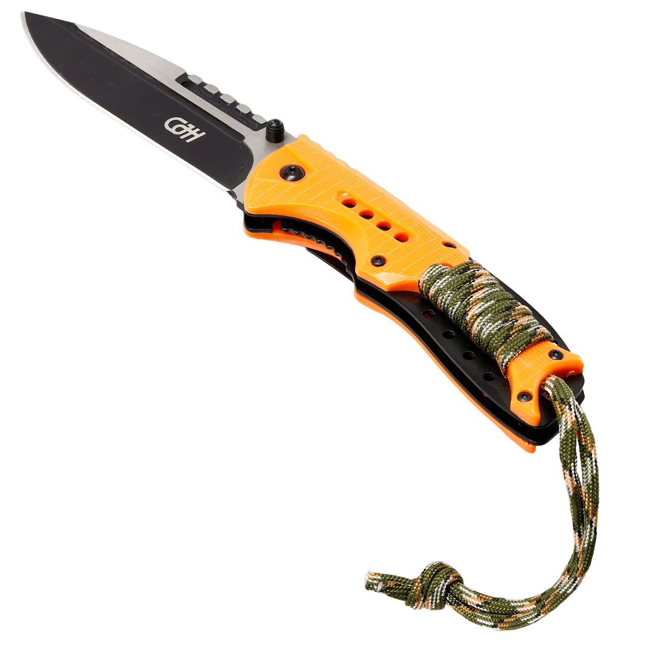 CJH Einhandmesser orangefarbene Kunststoffschalen mit Paracord und Clip Bild 2