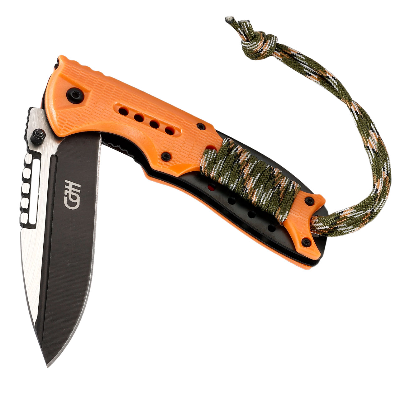 CJH Einhandmesser orangefarbene Kunststoffschalen mit Paracord und Clip Bild 3