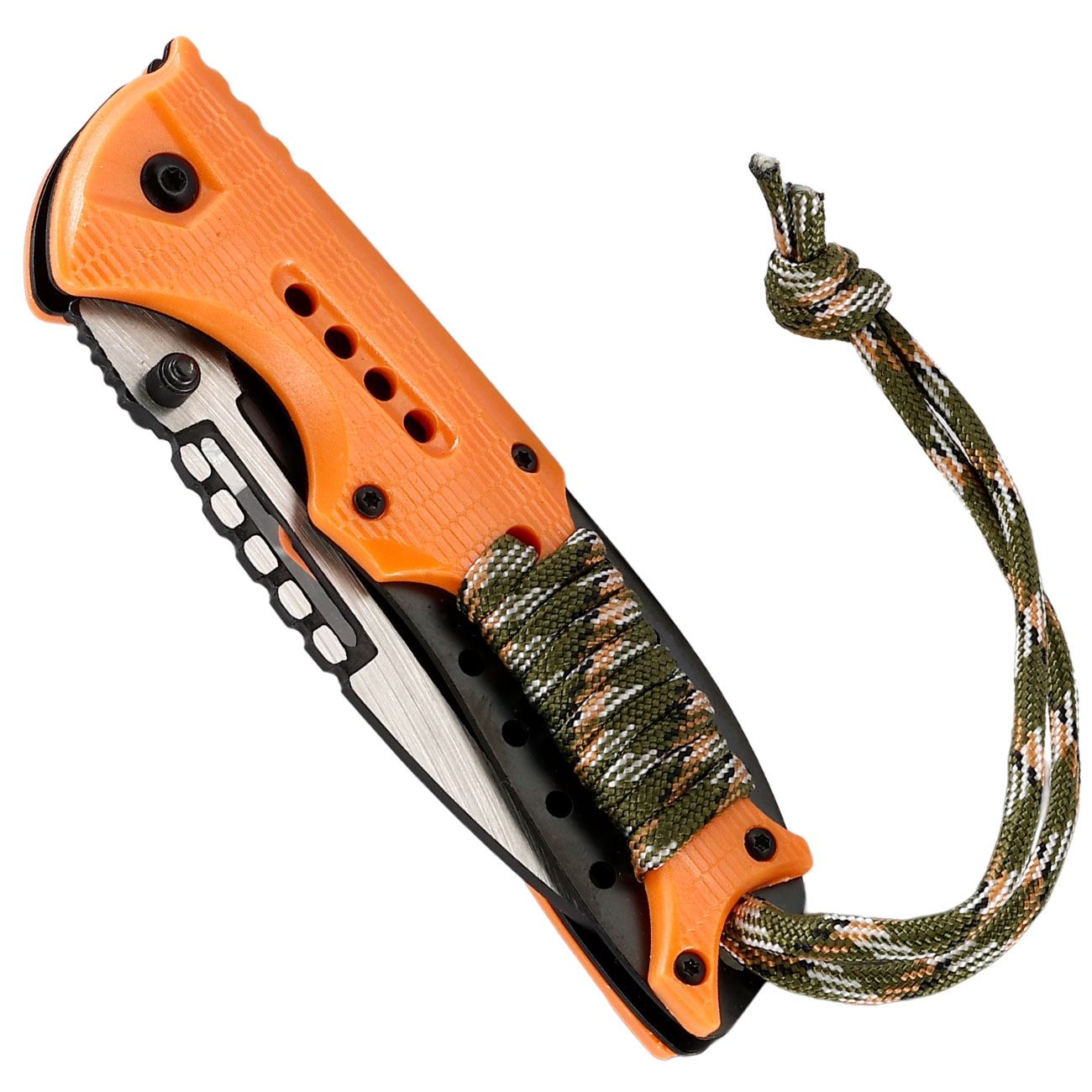 CJH Einhandmesser orangefarbene Kunststoffschalen mit Paracord und Clip Bild 4