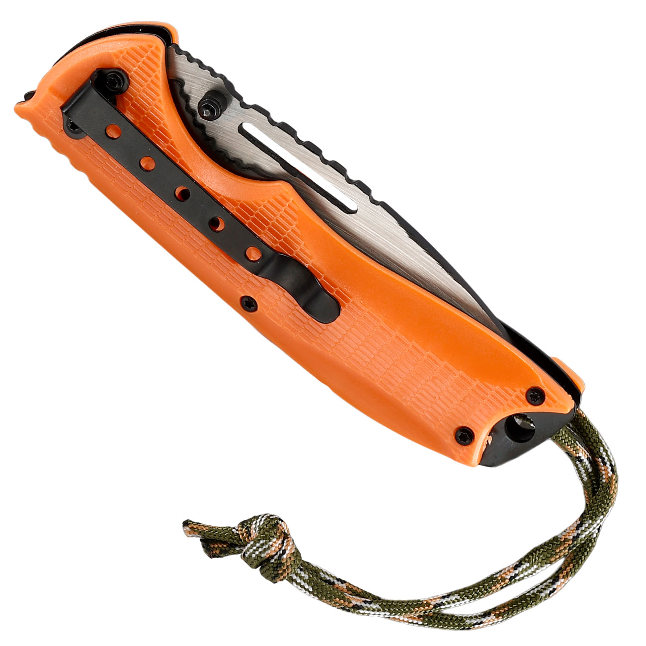 CJH Einhandmesser orangefarbene Kunststoffschalen mit Paracord und Clip Bild 5