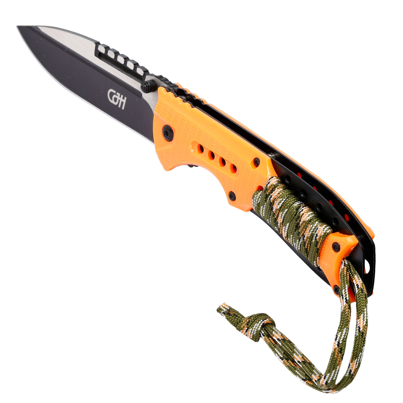 CJH Einhandmesser orangefarbene Kunststoffschalen mit Paracord und Clip Bild 6