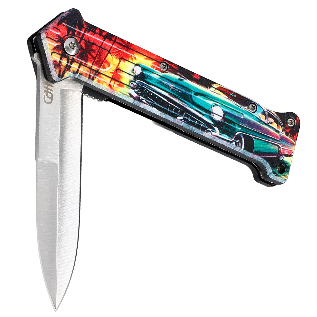 CJH Einhandmesser mit US CAR Motiv und Clip Bild 3
