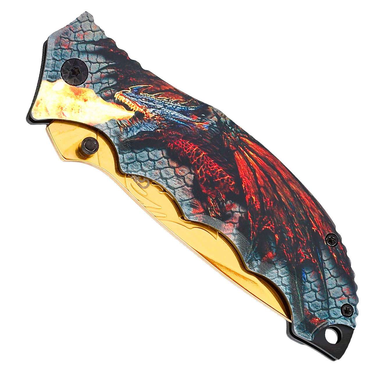 CJH Einhandmesser mit 3D-Optik Drachenmotiv Griffschalen und Grtelclip Bild 4