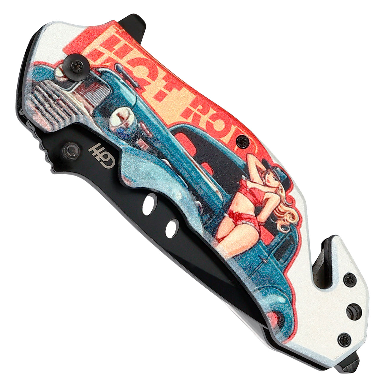 CJH Rettungsmesser, Pin Up US-Car mit Grtelclip Bild 4