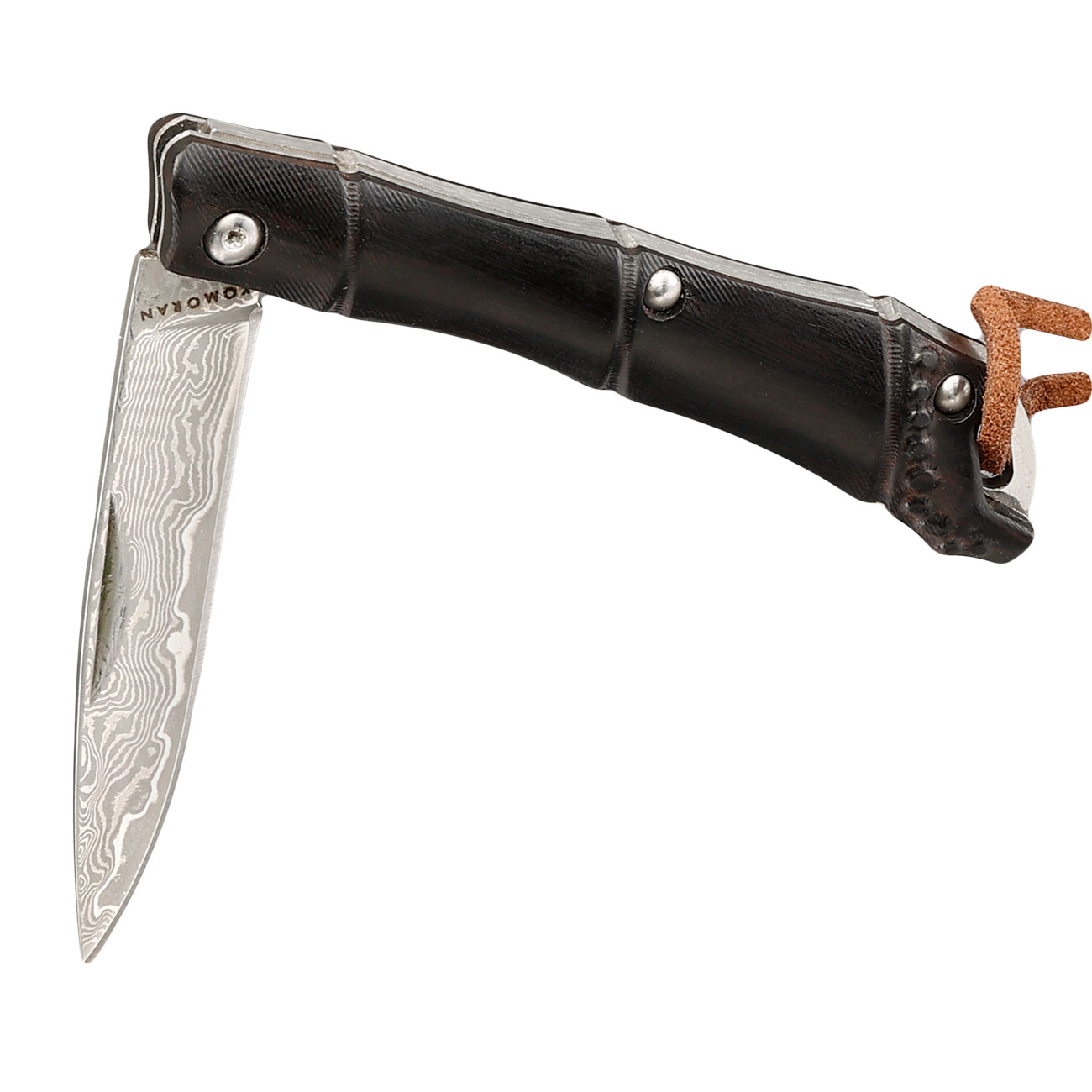Schnes, interessant gearbeitetes KOMORAN Klappmesser mit Damastklinge. Bild 2