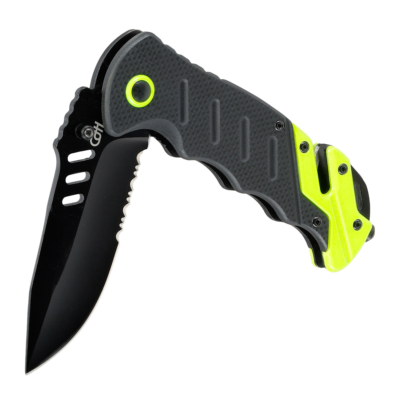 CJH Rettungsmesser schwarz Gurtschneider Glasbrecher Griff schwarz neonfarbig Bild 3