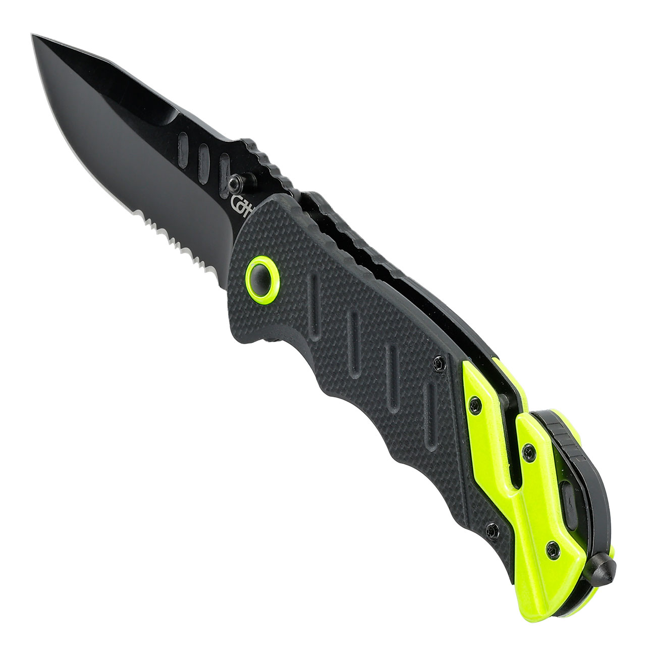 CJH Rettungsmesser schwarz Gurtschneider Glasbrecher Griff schwarz neonfarbig Bild 6