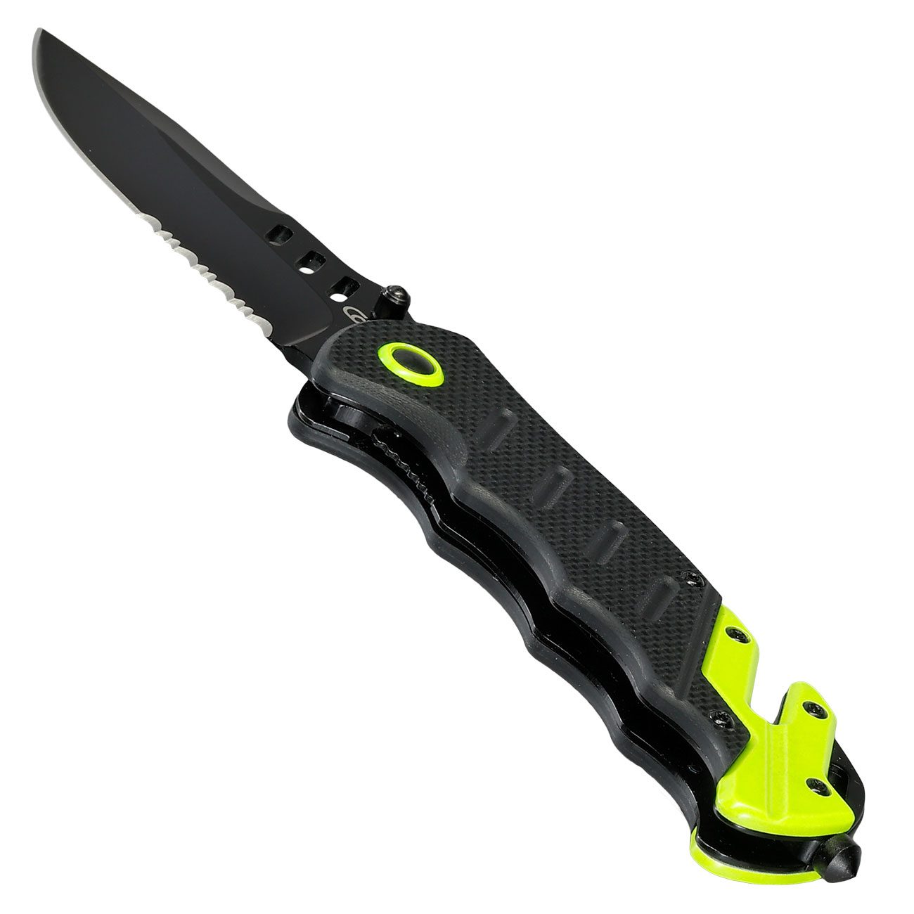CJH Rettungsmesser schwarz Gurtschneider Glasbrecher Griff schwarz neonfarbig Bild 7