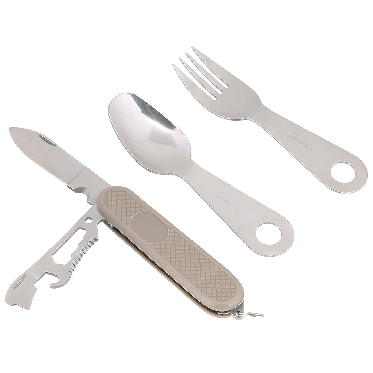 Albainox Camping Besteck mit Gabel L�ffel Multifunktionsmesser coyote Bild 1