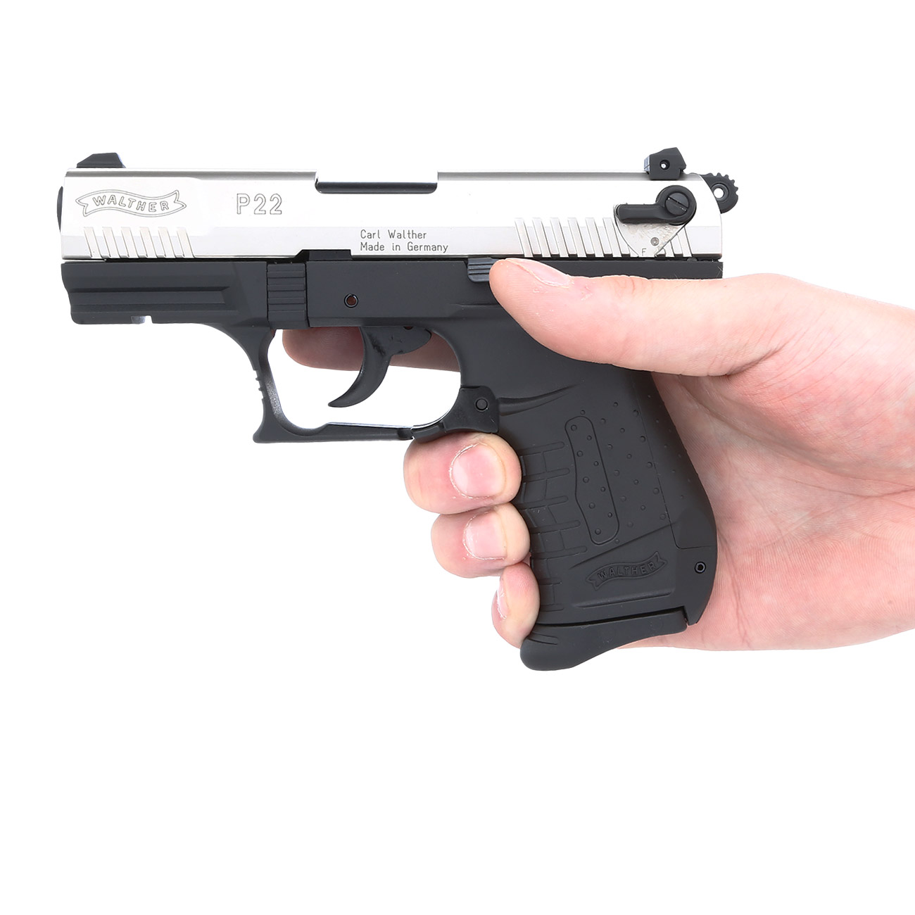 Walther P22 Schreckschuss Pistole 9mm P A K Vernickelter Schlitten Bicolor Kotte Zeller