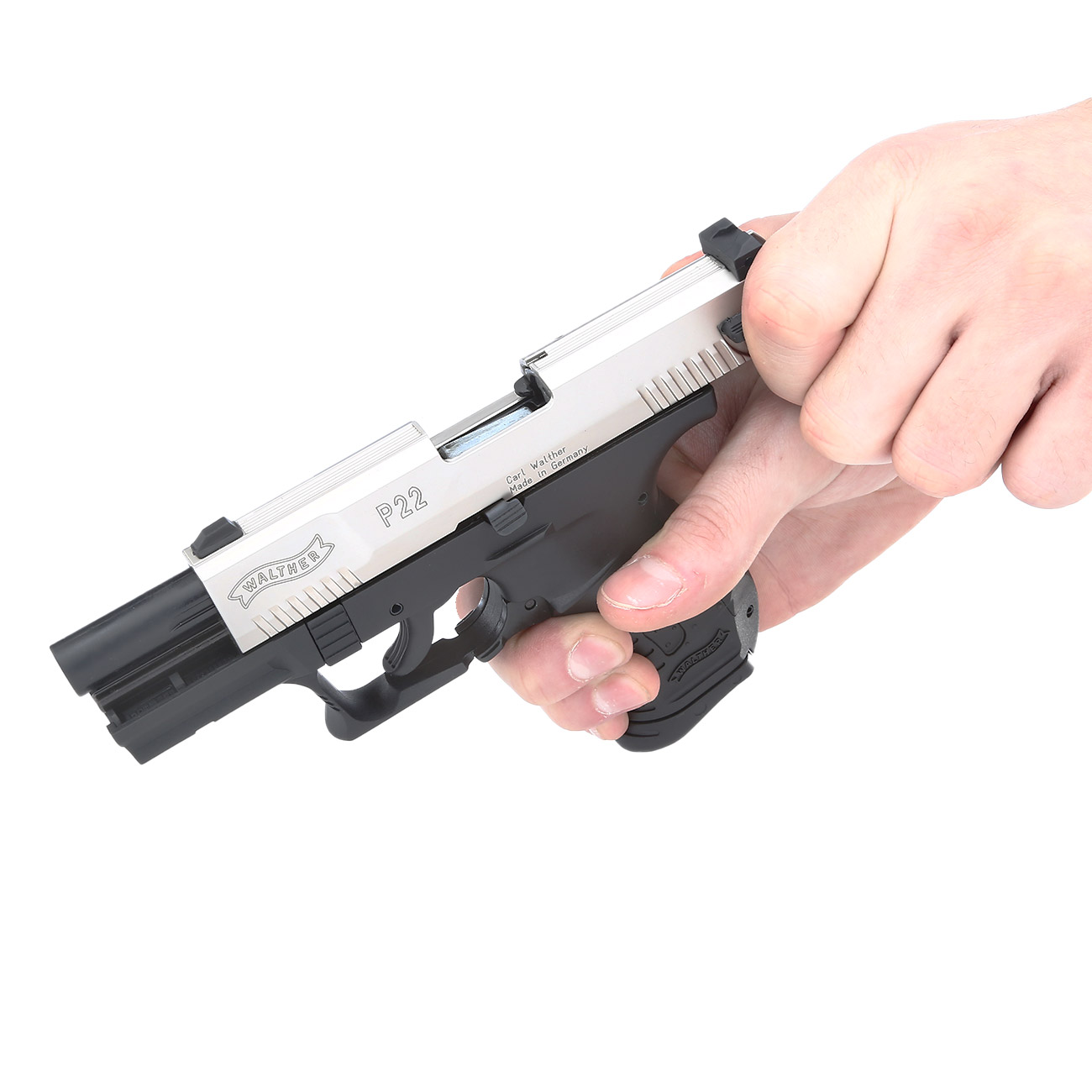 Walther P22 Schreckschuss Pistole 9mm P.A.K. vernickelter Schlitten bicolor Bild 1
