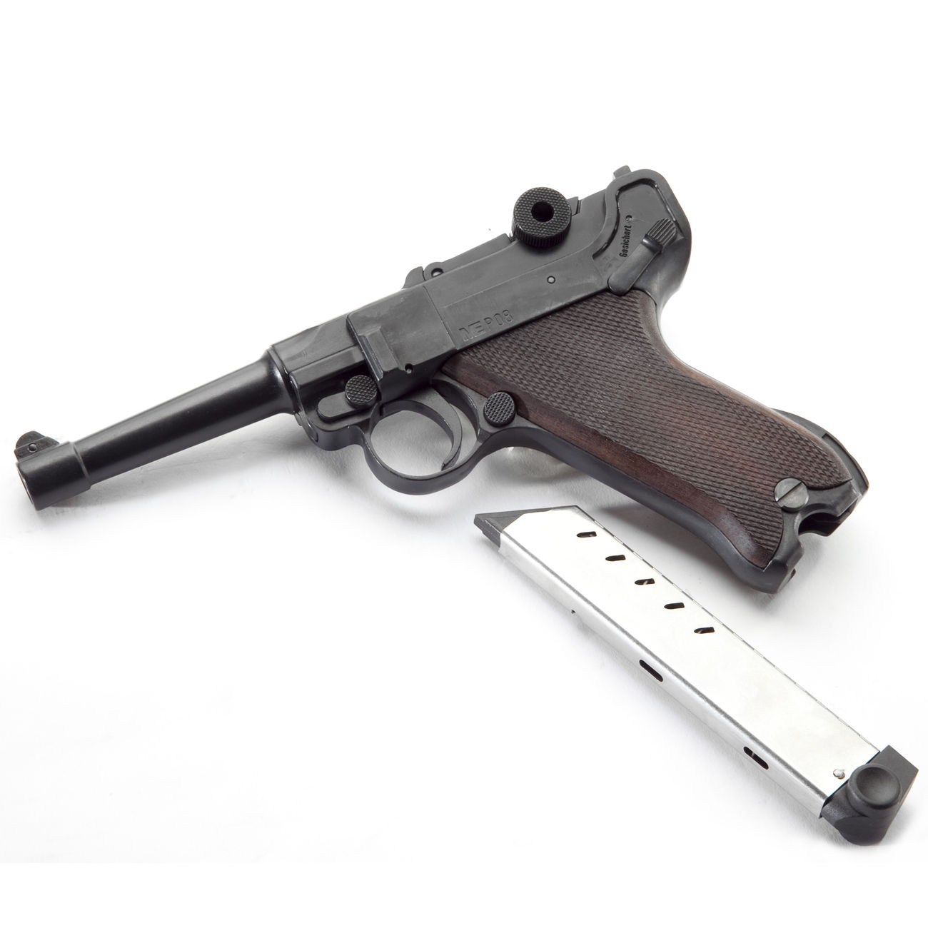 ME Modell P08 Parabellum Schreckschuss Pistole 9 mm P.A.K. brüniert Holzgriff Bild 1