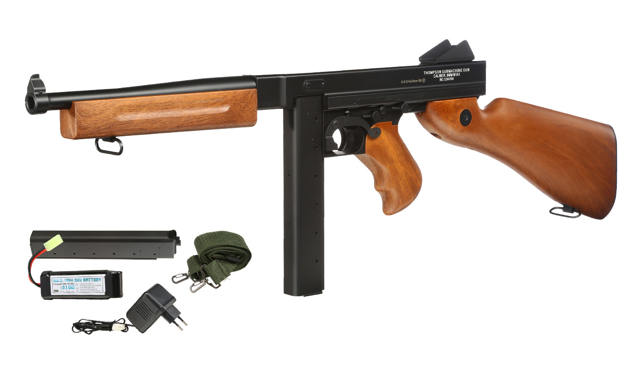 Cybergun Thompson M1A1 Military Metallgehuse Komplettset S-AEG 6mm BB schwarz - Holzoptik