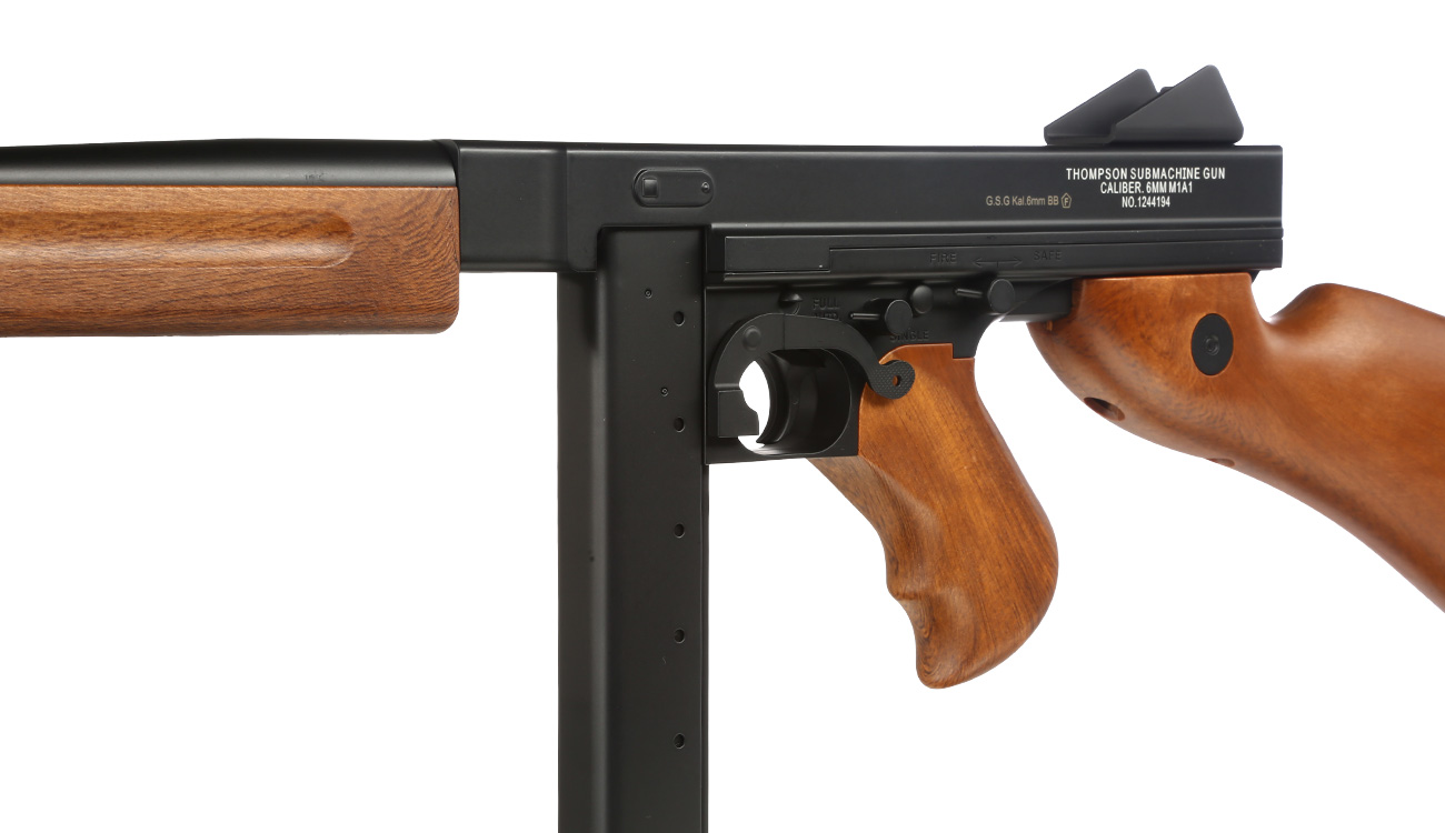 Cybergun Thompson M1A1 Military Metallgehäuse Komplettset S-AEG 6mm BB schwarz - Holzoptik Bild 1