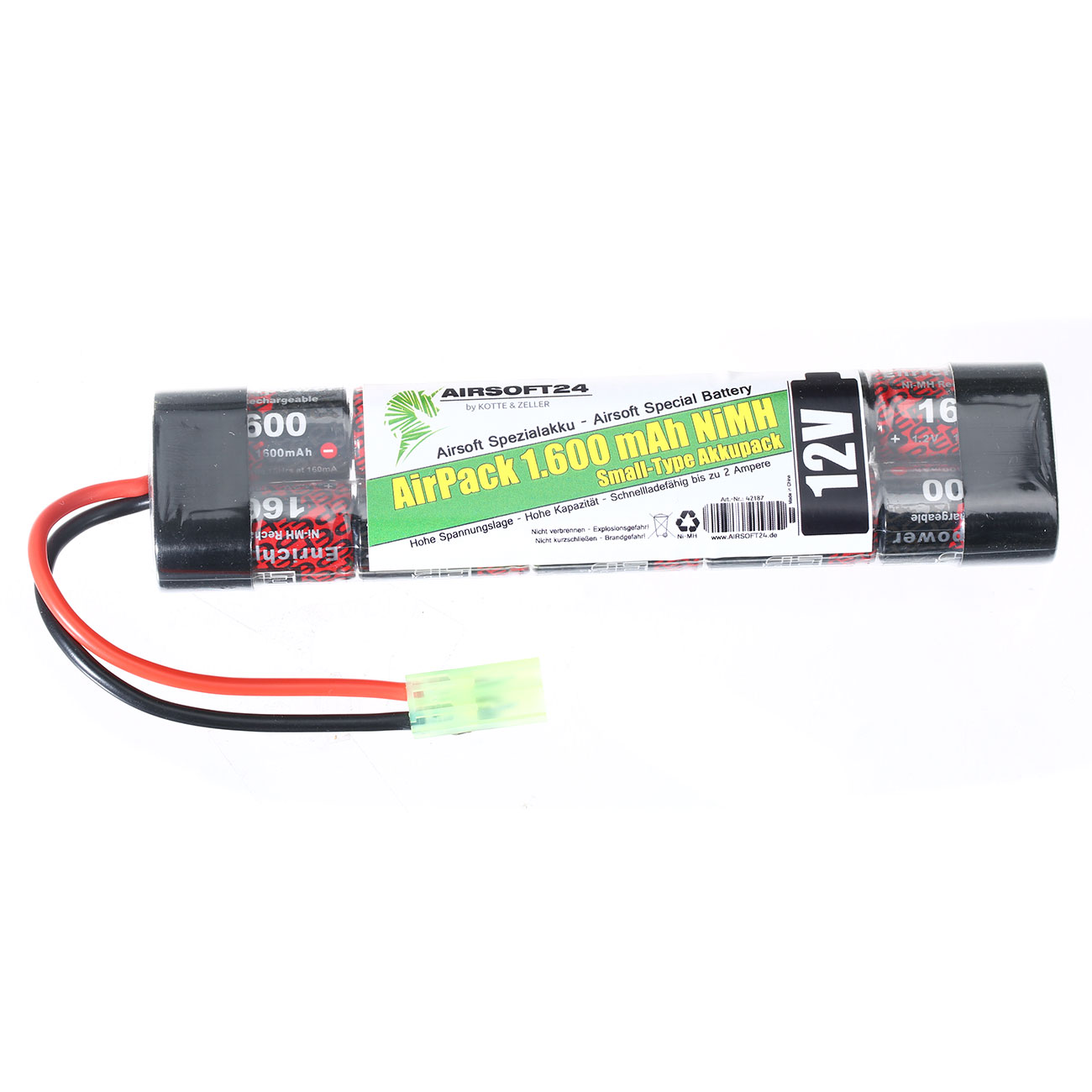 Airsoft24 AirPack Akku 12V 1600mAh NiMH Small-Type mit Mini-Tam