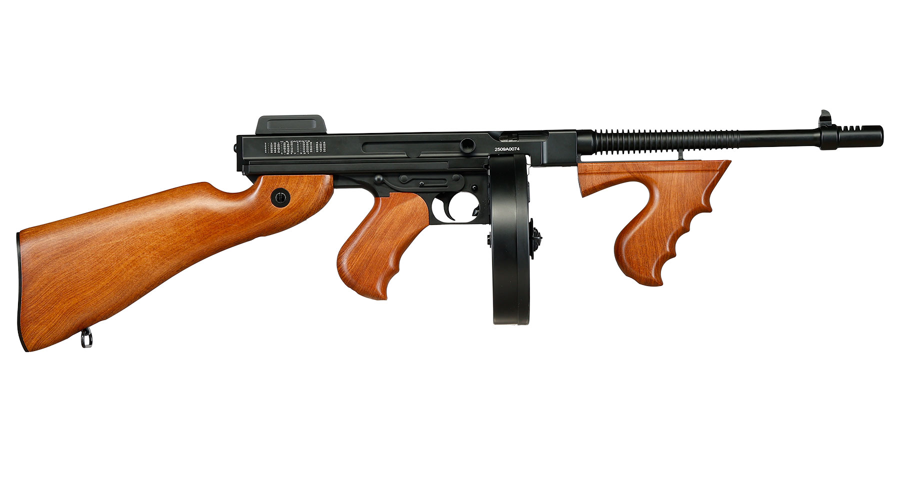 Cybergun Thompson Model 1928 Chicago Typewriter Vollmetall S-AEG 6mm BB schwarz - Holzoptik Bild 2