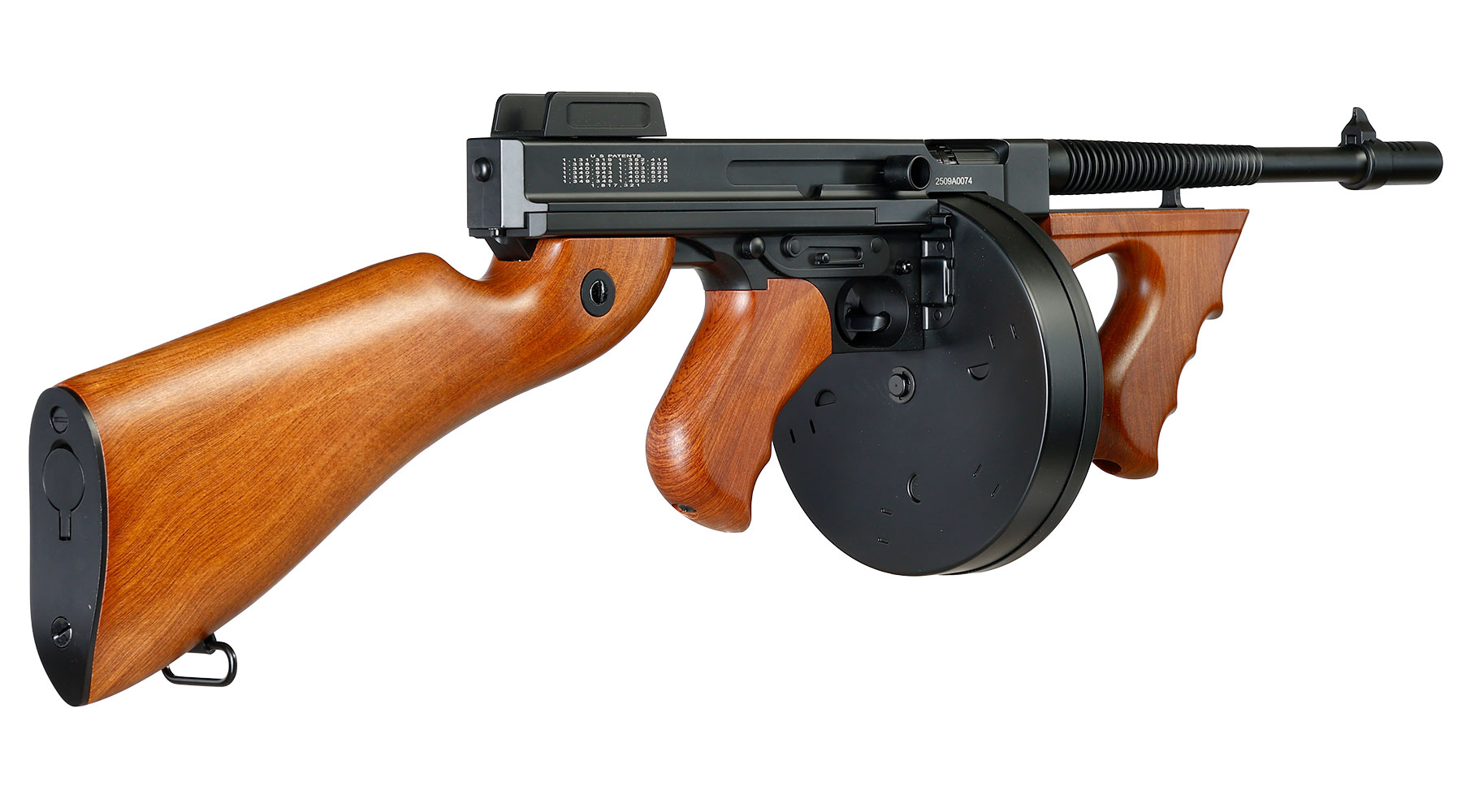 Cybergun Thompson Model 1928 Chicago Typewriter Vollmetall S-AEG 6mm BB schwarz - Holzoptik Bild 3