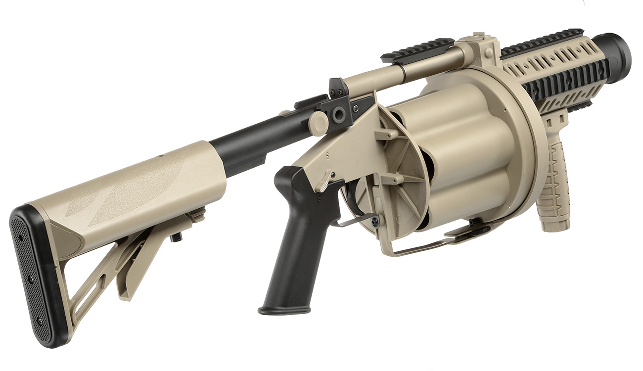 ICS GLM 40mm Airsoft Revolver-Granatwerfer mit Crane Stock Desert Tan Bild 4