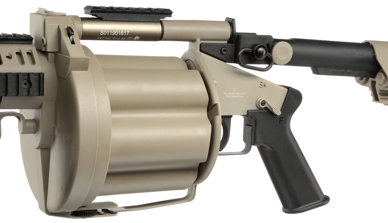 ICS GLM 40mm Airsoft Revolver-Granatwerfer mit Crane Stock Desert Tan Bild 8