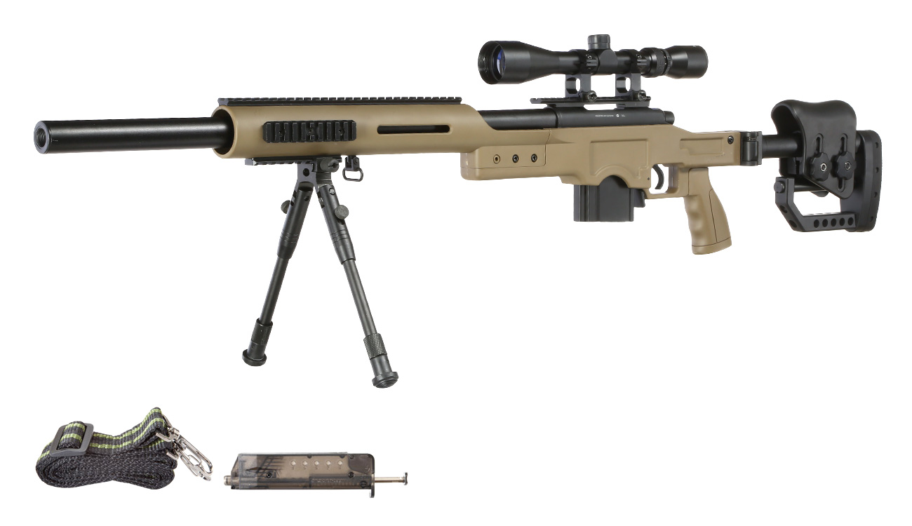 Well MB4410D MSR Snipergewehr inkl. Zweibein / Zielfernrohr Springer 6mm BB tan