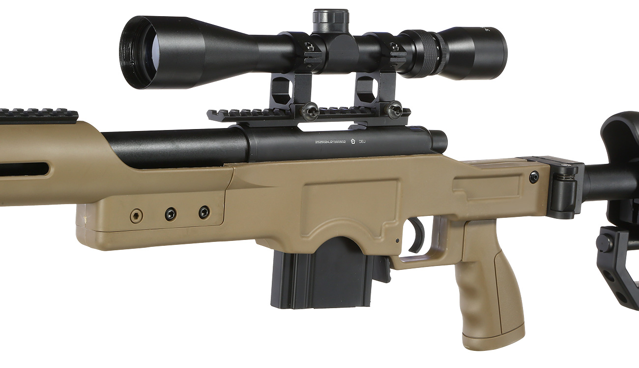 Well MB4410D MSR Snipergewehr inkl. Zweibein / Zielfernrohr Springer 6mm BB tan Bild 8