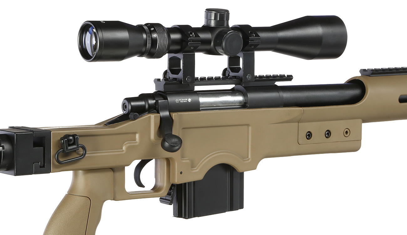 Well MB4410D MSR Snipergewehr inkl. Zweibein / Zielfernrohr Springer 6mm BB tan Bild 9