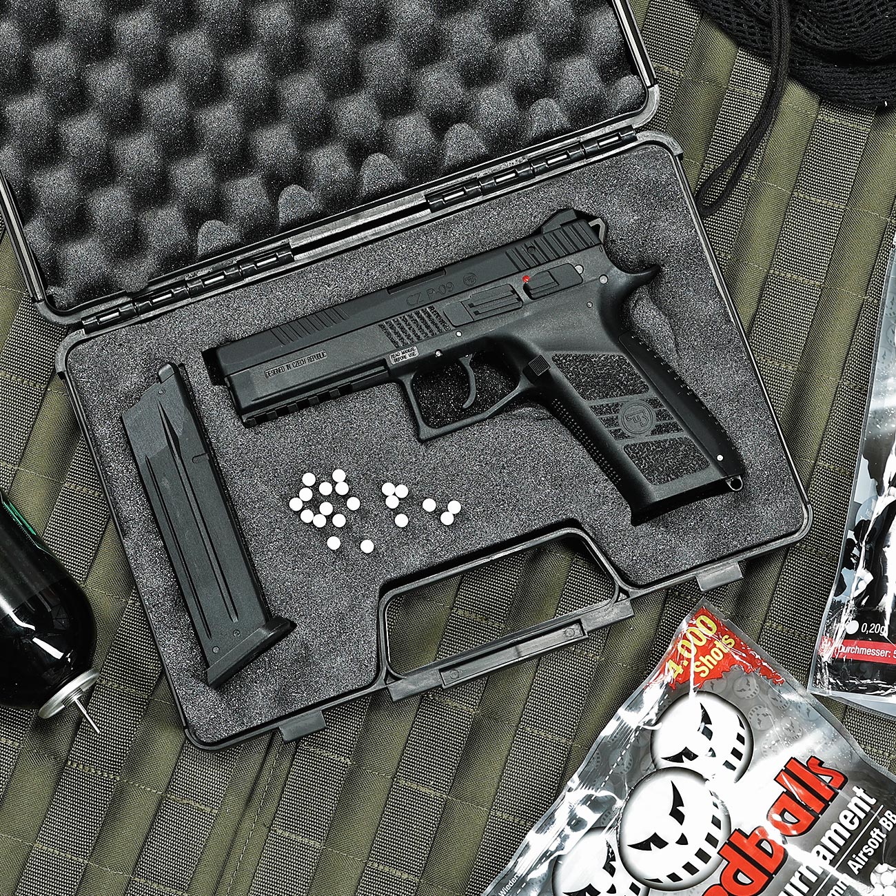 KJ Works CZ P-09 Duty mit Metallschlitten GBB 6mm BB schwarz inkl. Koffer Bild 1