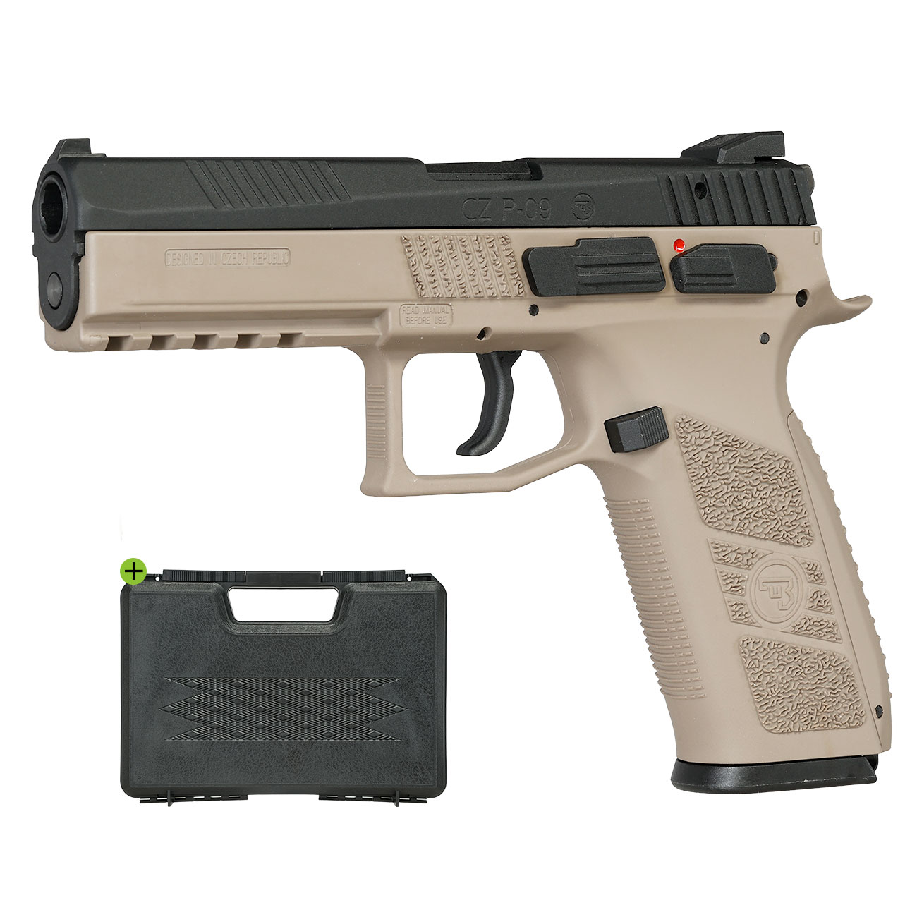 KJ Works CZ P-09 Duty mit Metallschlitten GBB 6mm BB Flat Dark Earth inkl. Koffer