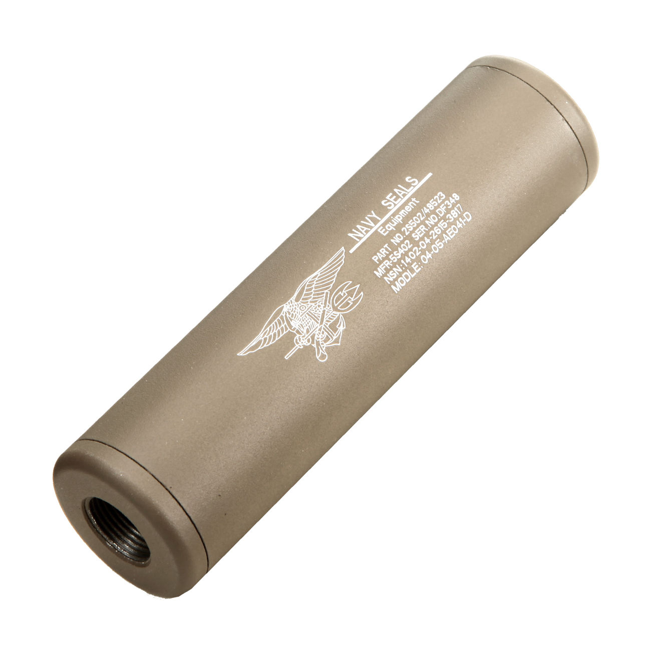 King Arms Navy Seals Aluminium Silencer 110mm 14mm- / 14mm+ Dark Earth