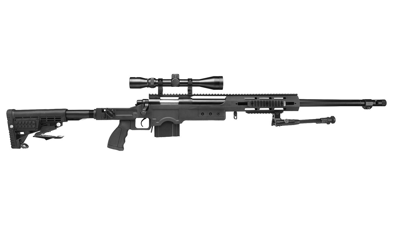 Ersatzteilset Well MB4412D MSR Snipergewehr inkl. Zweibein / Zielfernrohr Springer 6mm BB schwarz Bild 1