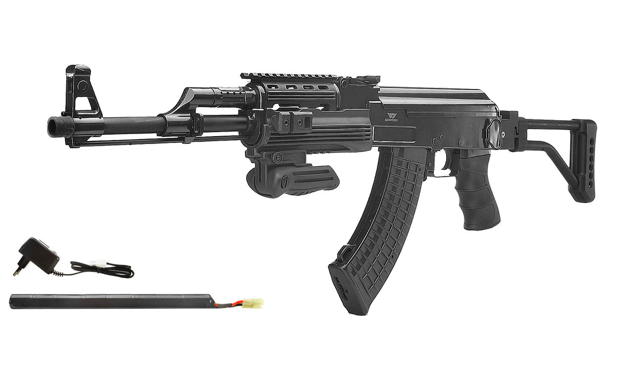Versandrcklufer Jing Gong AK47 Tactical mit Klappschaft Komplettset S-AEG 6mm BB schwarz