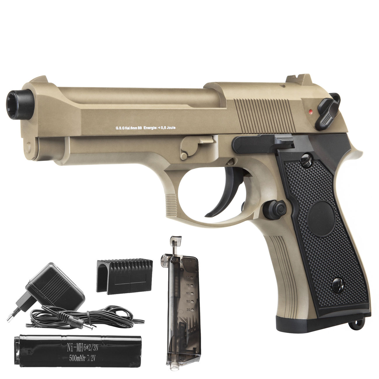 Versandrcklufer GSG / CM M92 mit Metallschlitten Komplettset AEP 6mm BB Tan
