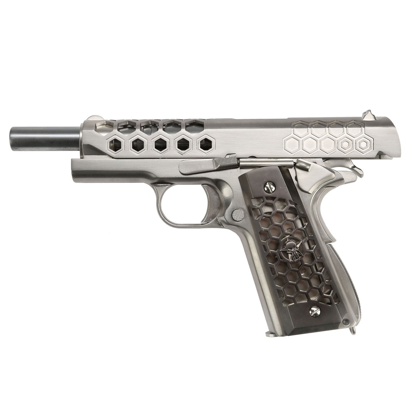 Wei-ETech M1911 Hex Cut Version Punisher Vollmetall GBB 6mm BB Satin-Chrome Bild 1