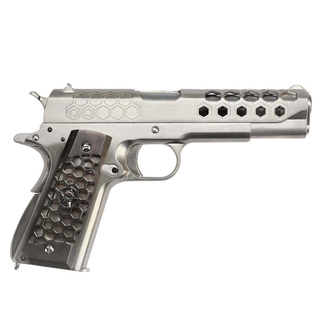 Wei-ETech M1911 Hex Cut Version Punisher Vollmetall GBB 6mm BB Satin-Chrome Bild 2