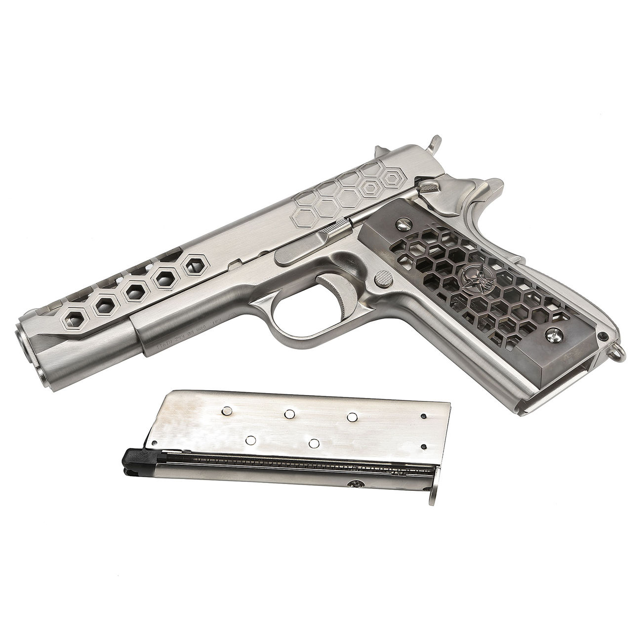 Wei-ETech M1911 Hex Cut Version Punisher Vollmetall GBB 6mm BB Satin-Chrome Bild 4