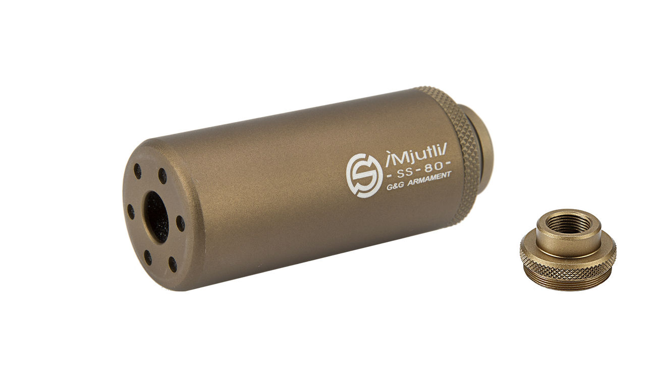 G&G SS-80 Alumininium Mock Suppressor 14mm- / 14mm+ Desert Tan