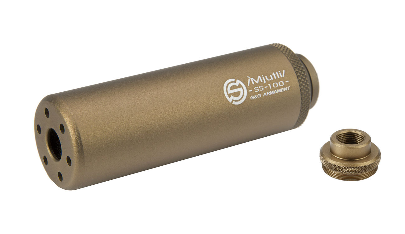 G&G SS-100 Alumininium Mock Suppressor 14mm- / 14mm+ Desert Tan