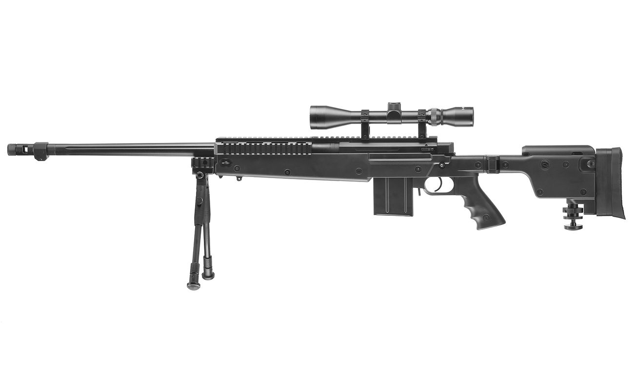 Well MB4407D Mini-HE Snipergewehr inkl. Zweibein / Zielfernrohr Springer 6mm BB schwarz Bild 1