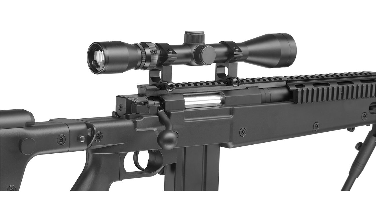 Well MB4407D Mini-HE Snipergewehr inkl. Zweibein / Zielfernrohr Springer 6mm BB schwarz Bild 4