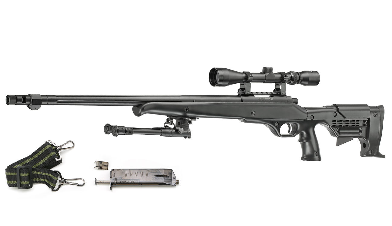 Ersatzteileset Well MB11D M728 Snipergewehr inkl. Zweibein / Zielfernrohr Springer 6mm BB schwarz