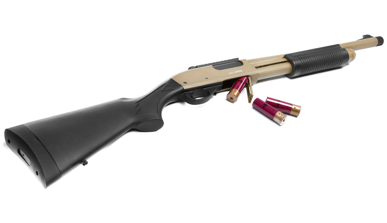 Jag Arms Scattergun HD Vollmetall Pump Action Gas Shotgun 6mm BB tan Bild 4