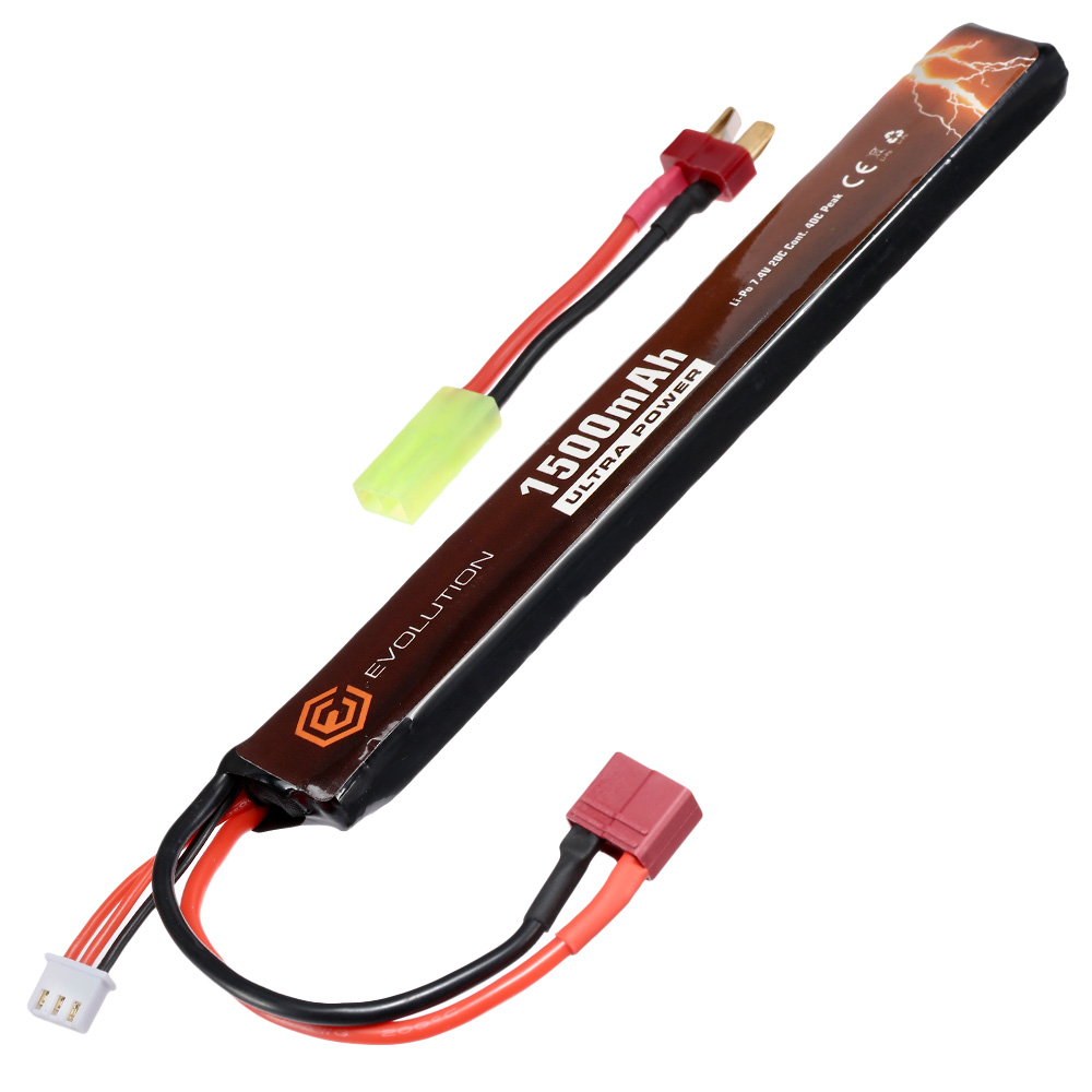 Evolution Ultra-Power LiPo Akku 7,4V 1500mAh 20C / 40C Stick-Type m. T-Stecker + Mini-Tam Adapter