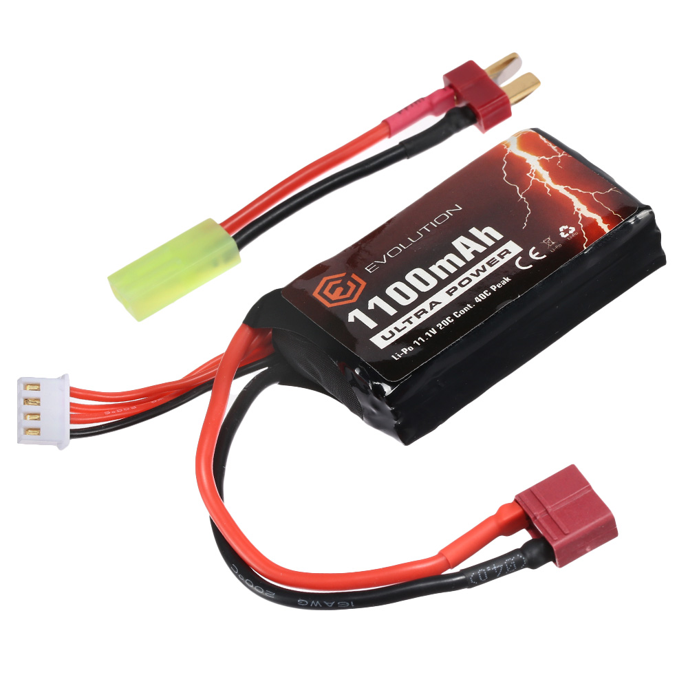 Evolution Ultra-Power LiPo Akku 11,1V 1100mAh 20C / 40C AN/PEQ15 Type m. T-Stecker + Mini-Tam Adapter