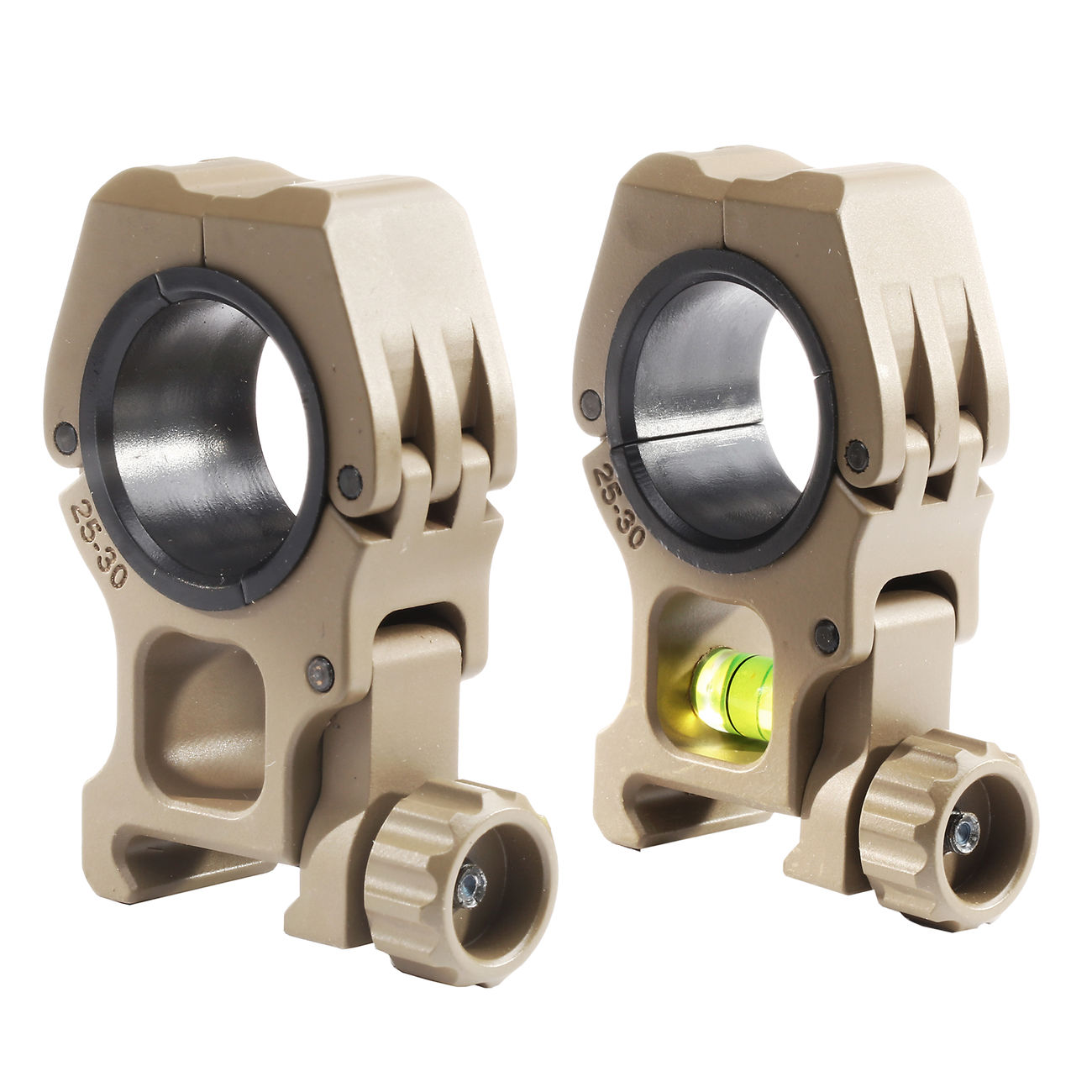 Aim-O M10 High Rings fr 25 / 30mm Zielfernrohre mit Wasserwaage (2 Stck) tan